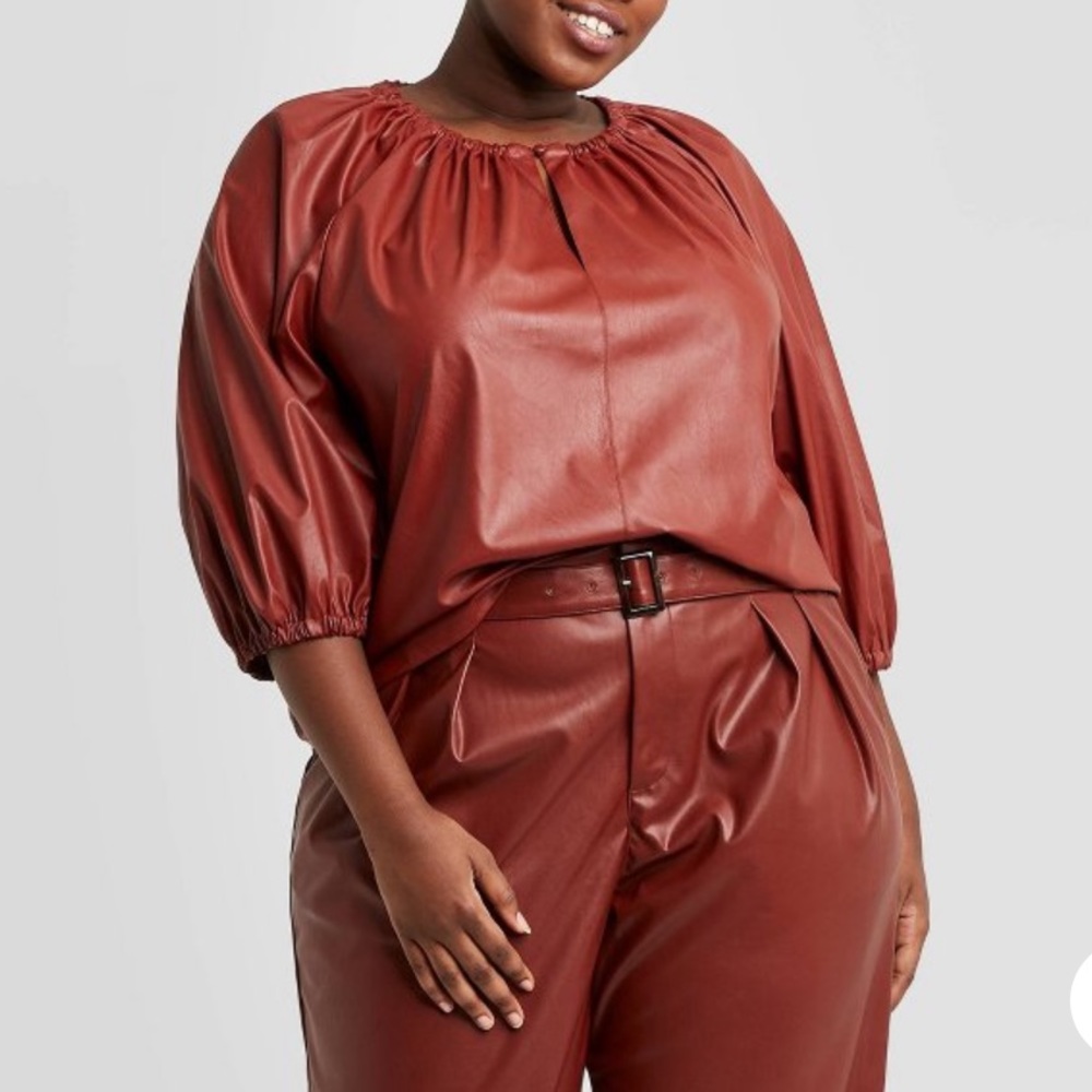 WHO WEAR WHAT Brown Faux Leather Top